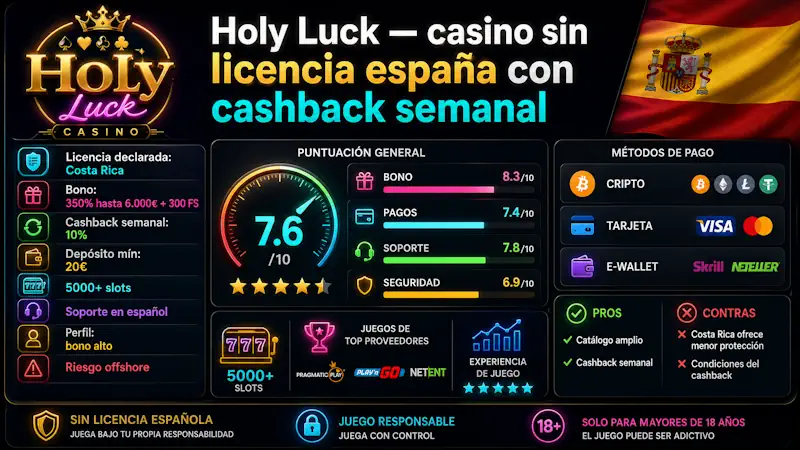 Holy Luck — casino sin licencia españa con cashback semanal